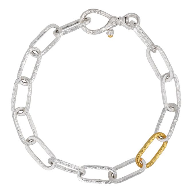 Gurhan Sterling Silver & Yellow Tone Single Station Paperclip Link Bracelet, 7"