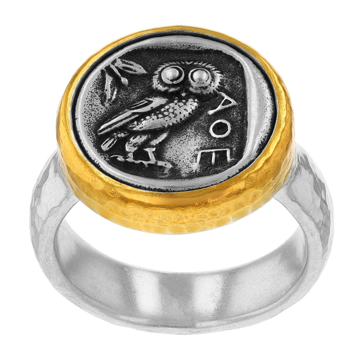 Gurhan Sterling Silver & Yellow Tone Owl Signet Ring