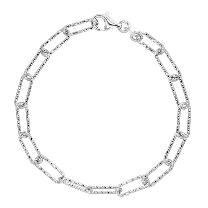 Sterling Silver Textured Paperclip Link Bracelet, 7.5"