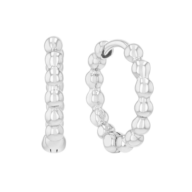 Sterling Silver Beaded Huggie Hoop Earrings