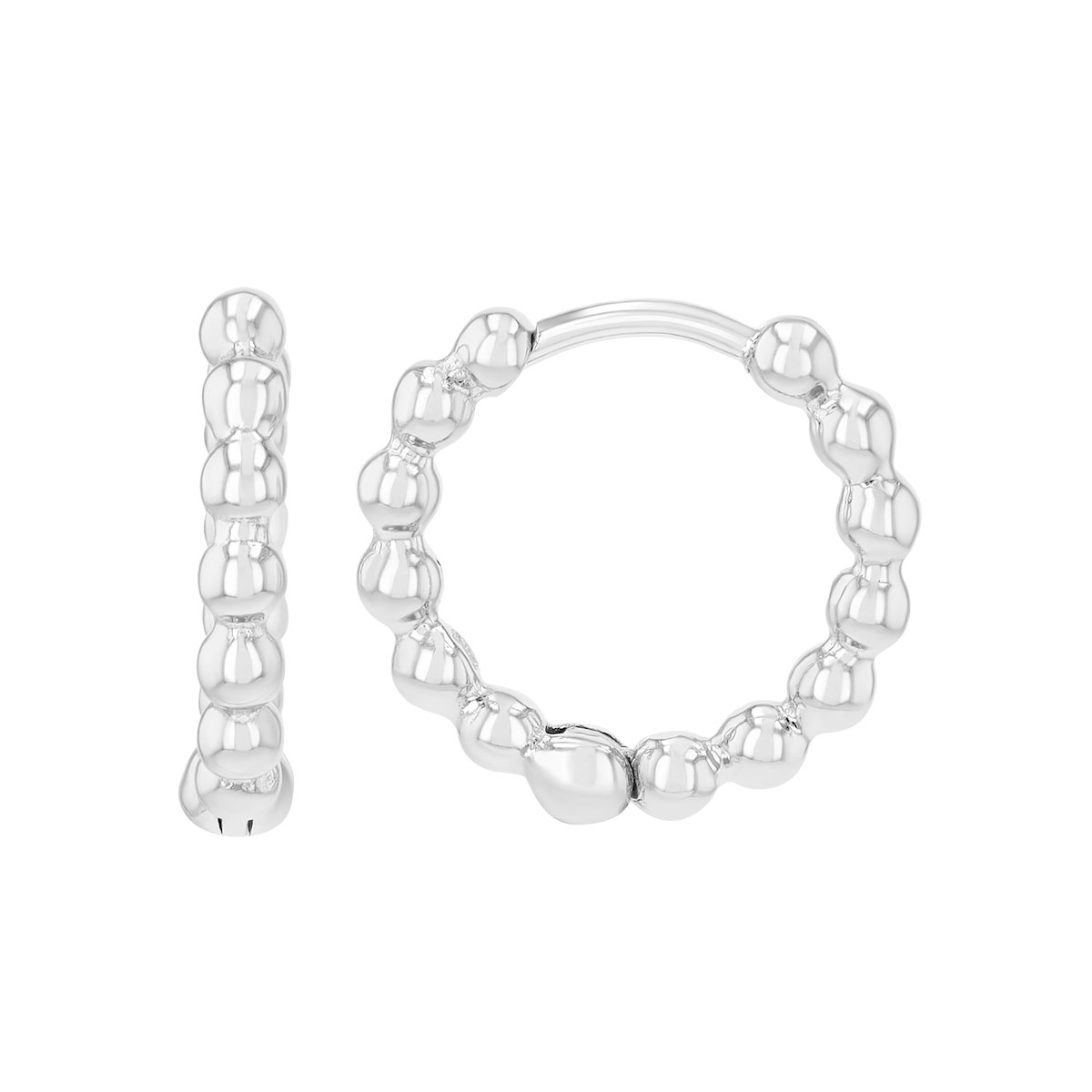 Sterling Silver Beaded Huggie Hoop Earrings