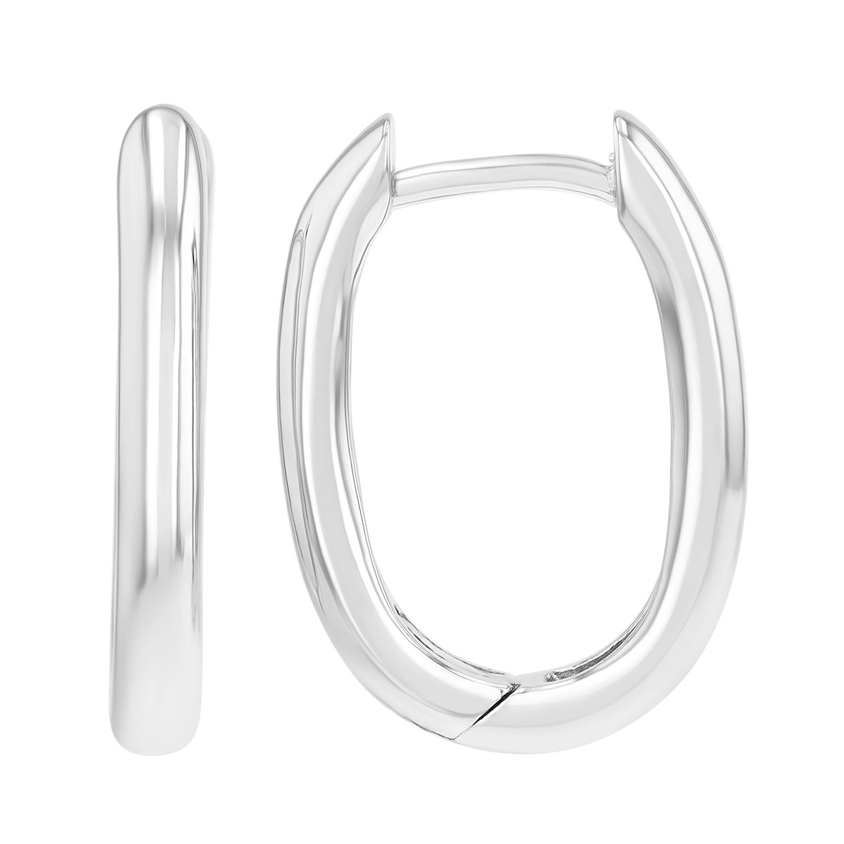 Sterling Silver Oval Huggie Hoop Earrings, 18 mm