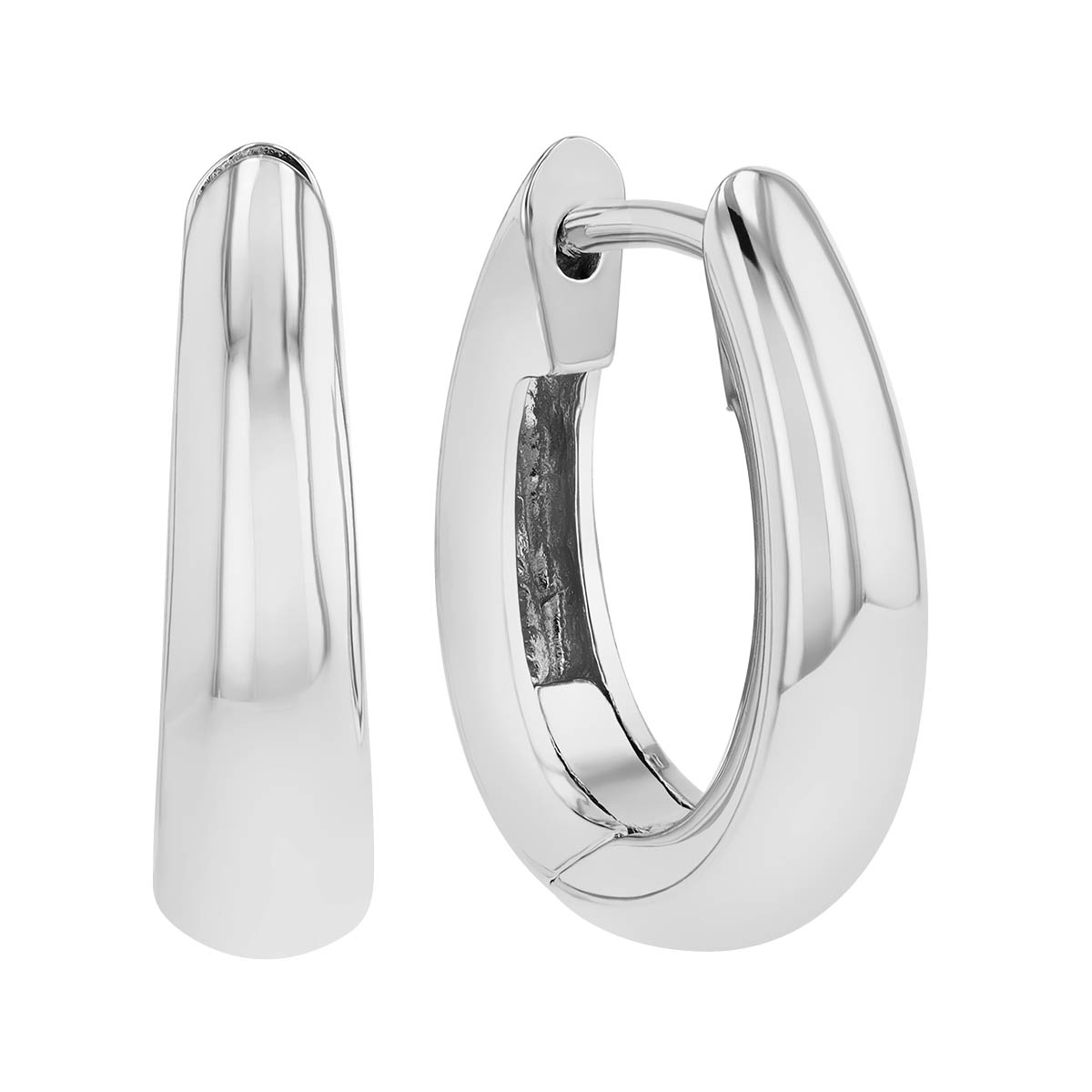 Sterling Silver Tapered Oval Huggie Hoop Earrings, 17 mm