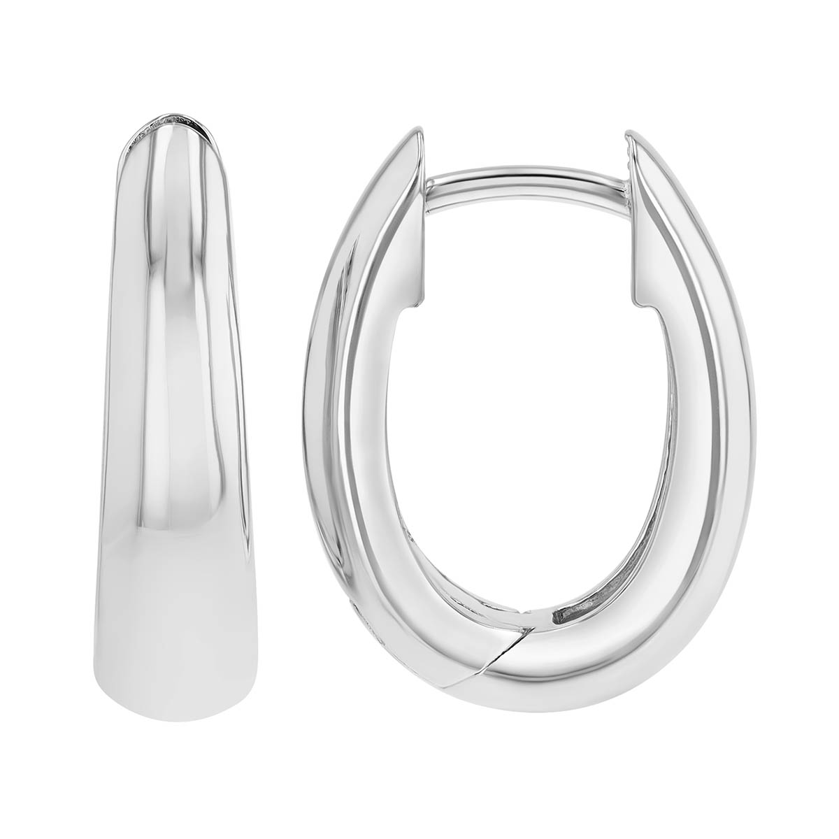 Sterling Silver Tapered Oval Huggie Hoop Earrings, 17 mm