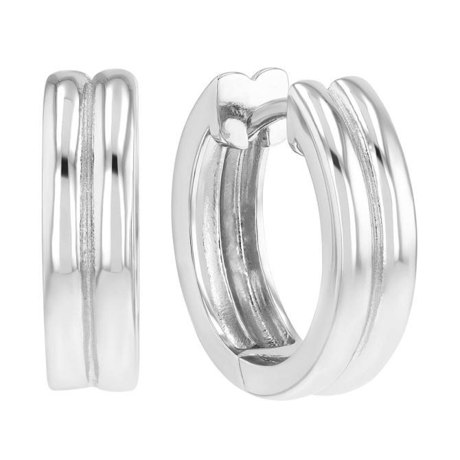 Sterling Silver Double Huggie Hoop Earrings, 15.5 mm