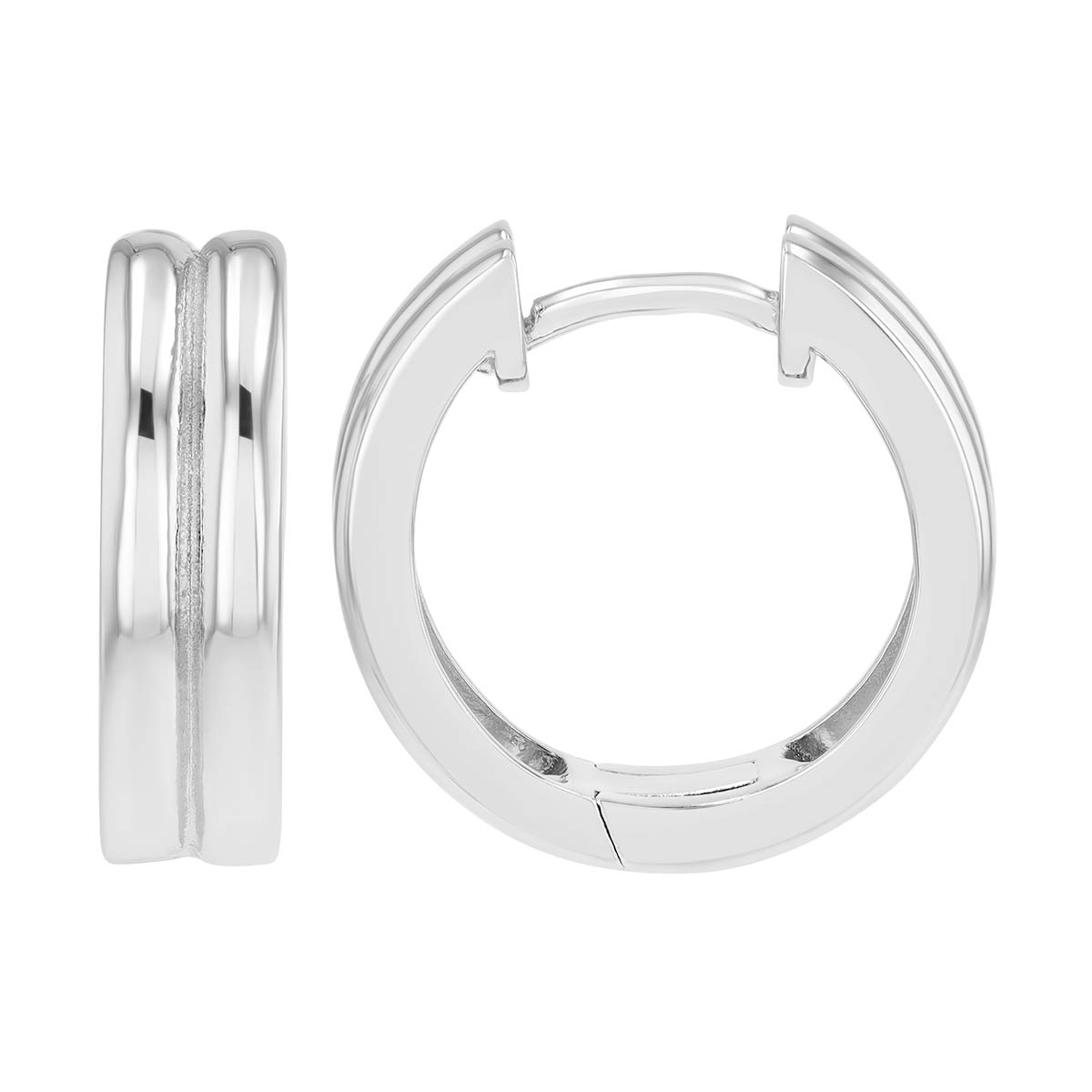 Sterling Silver Double Huggie Hoop Earrings, 15.5 mm
