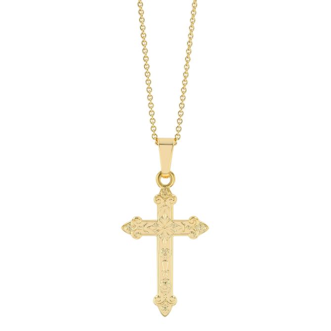 Yellow Gold Cross Pendant, 18"