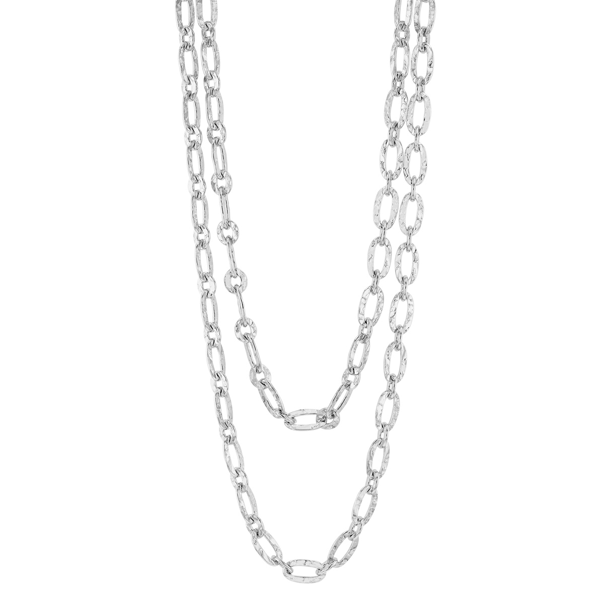 Sterling Silver Hammered Oval Link Chain Necklace, 32