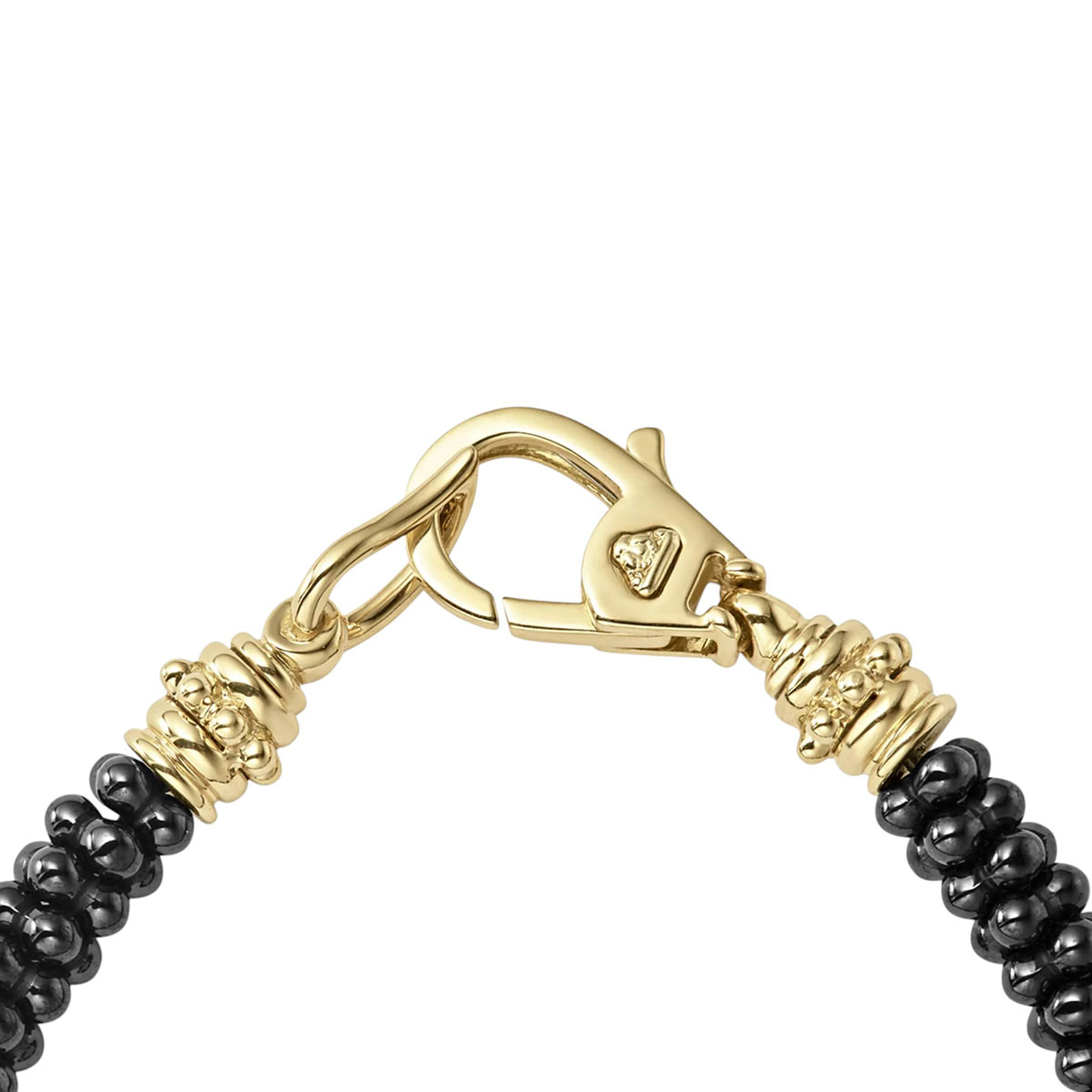 LAGOS Black Caviar Five Small 18K Yellow Gold Station Ceramic Beaded Bracelet, 7.75
