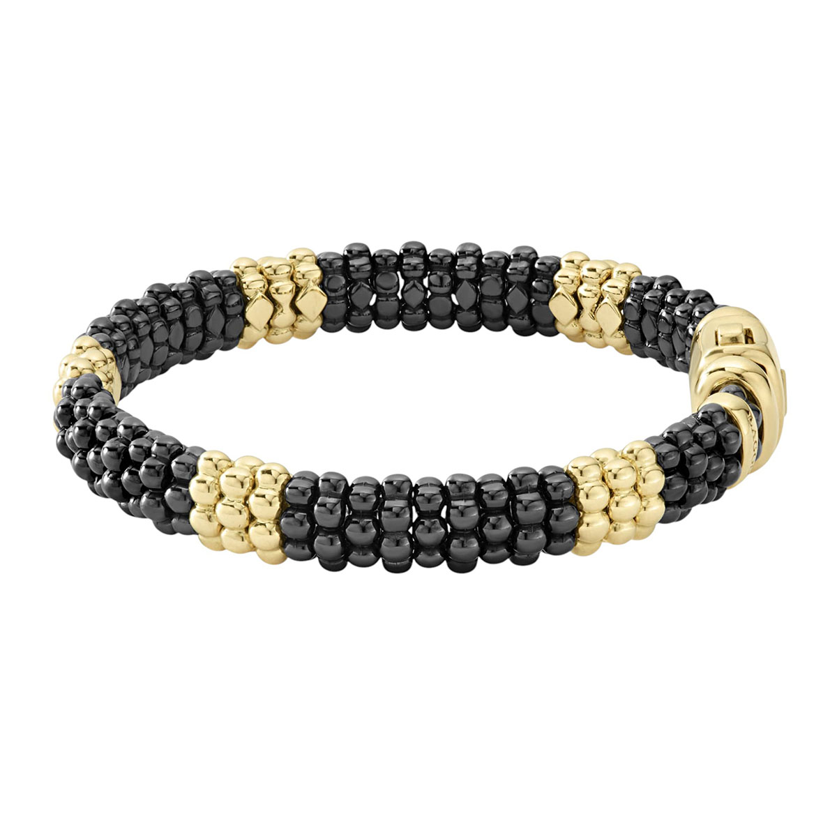 LAGOS Black Caviar 18K Yellow Gold Station Ceramic Beaded Bracelet, 7