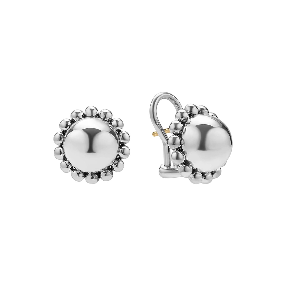 LAOGS Caviar Bubbly Sterling Silver Round Omega Clip Earrings
