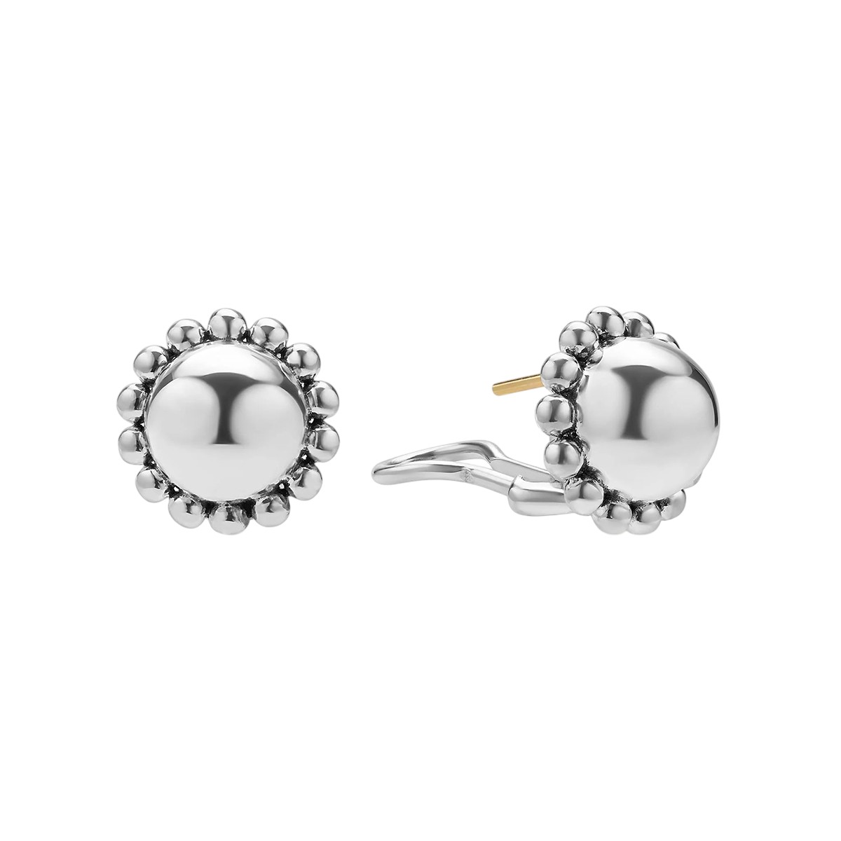 LAOGS Caviar Bubbly Sterling Silver Round Omega Clip Earrings