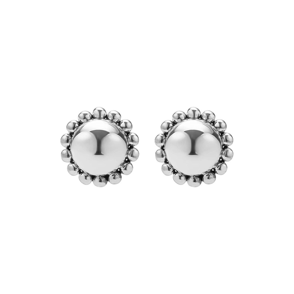 LAOGS Caviar Bubbly Sterling Silver Round Omega Clip Earrings