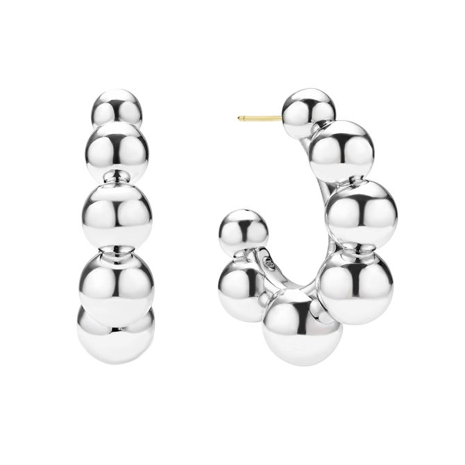 LAGOS Caviar Bubbly Large Sterling Silver Beaded Hoop Earrings