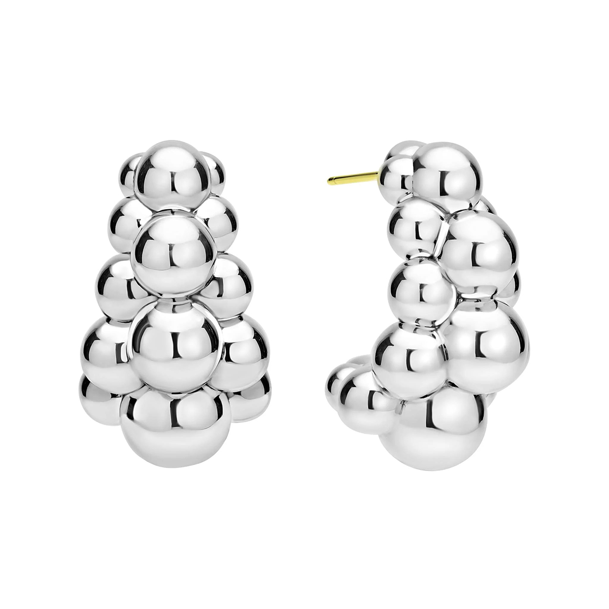 LAGOS Caviar Bubbly Sterling Silver Three Row Beaded Hoop Earrings