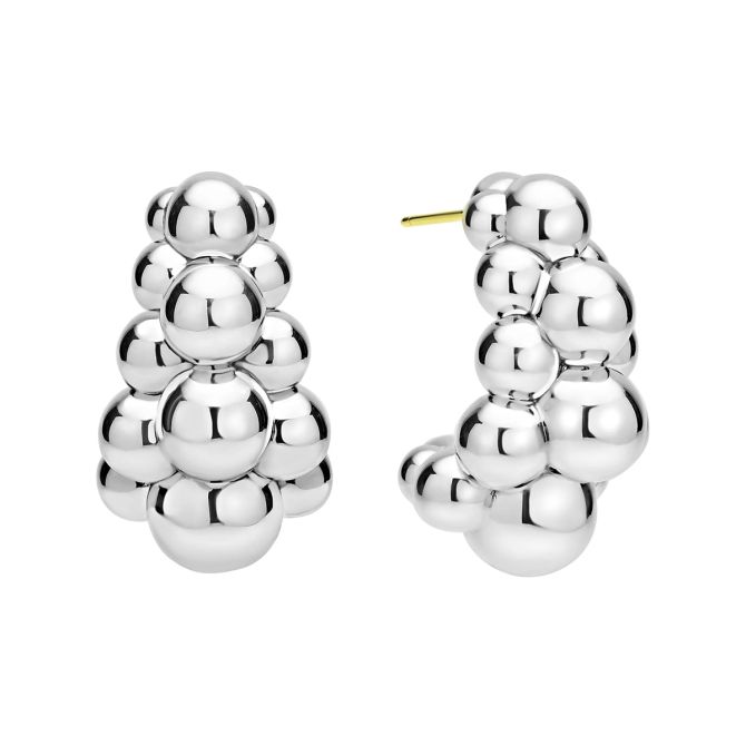 LAGOS Caviar Bubbly Sterling Silver Three Row Beaded Hoop Earrings