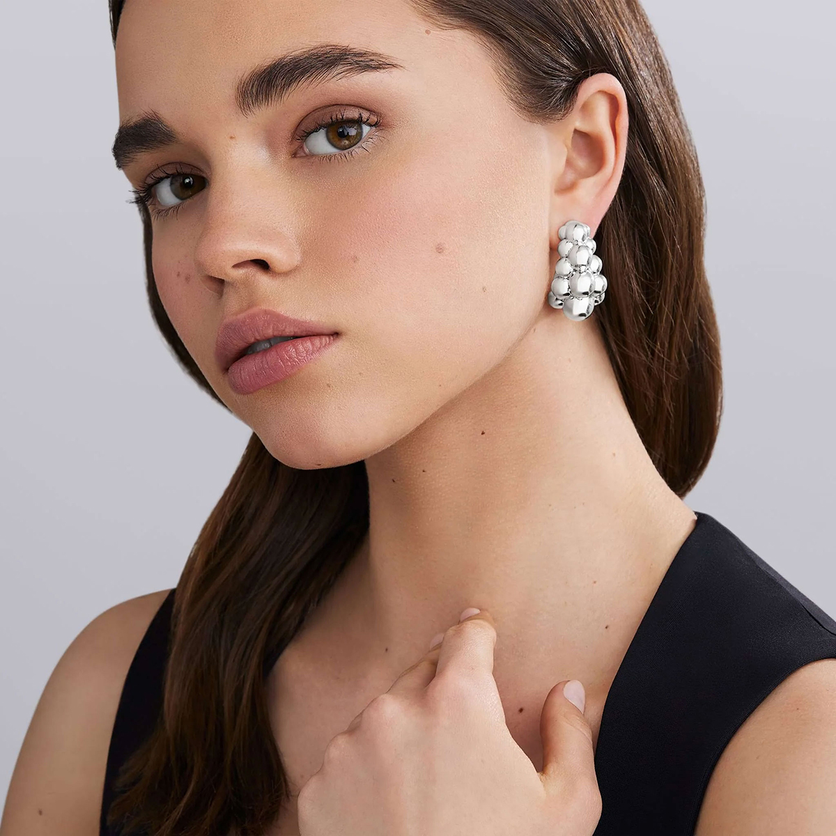 LAGOS Caviar Bubbly Sterling Silver Three Row Beaded Hoop Earrings