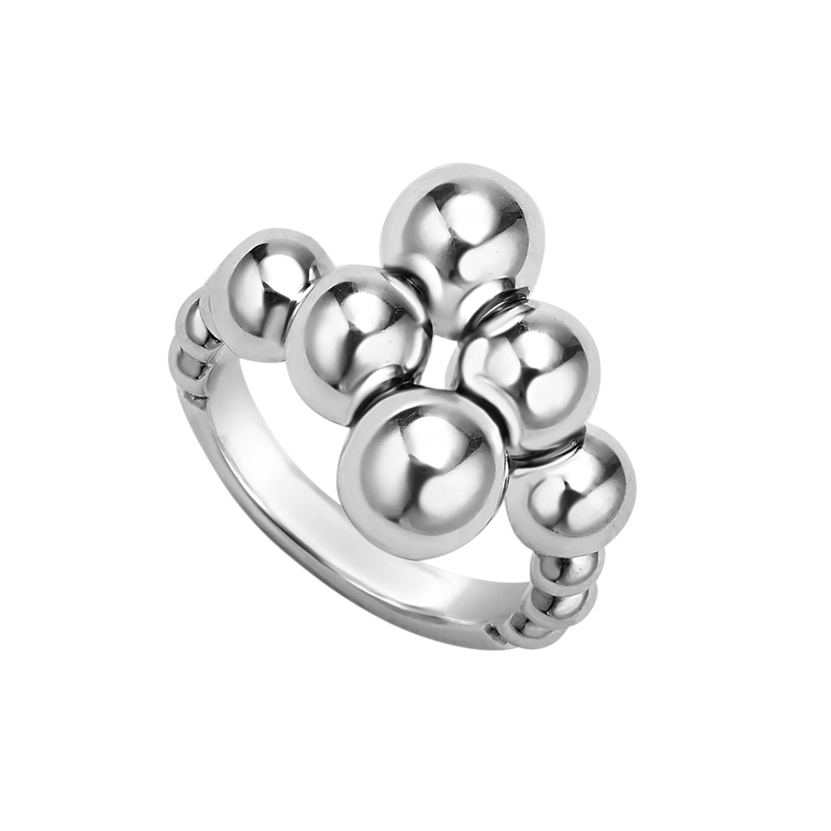 LAGOS Caviar Bubbly Sterling Silver Beaded Cross Over Ring