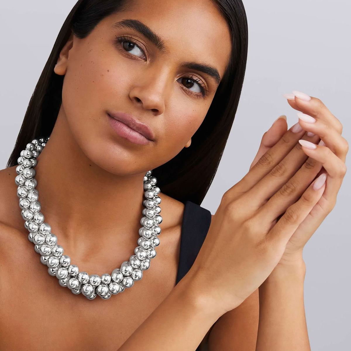 LAGOS Caviar Bubbly Sterling Silver Beaded Cluster Statement Necklace, 18