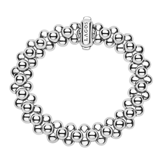 LAGOS Caviar Bubbly Sterling Silver Three Row Beaded Statement Bracelet, 7"