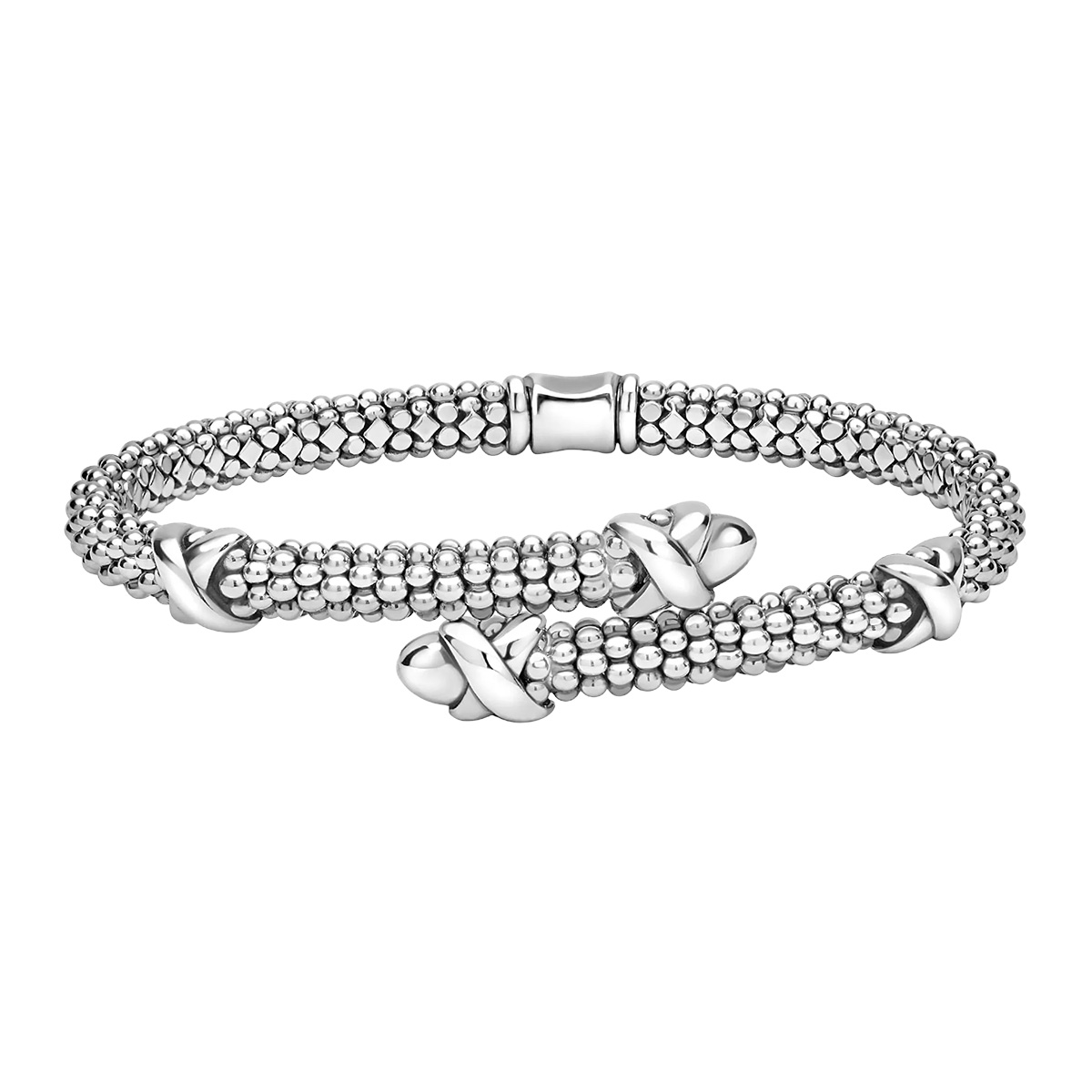 LAGOS Embrace Sterling Silver X Station Caviar Beaded Bypass Bracelet, 7