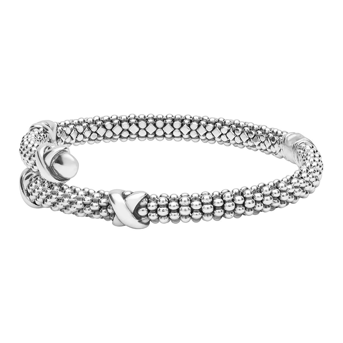 LAGOS Embrace Sterling Silver X Station Caviar Beaded Bypass Bracelet, 7