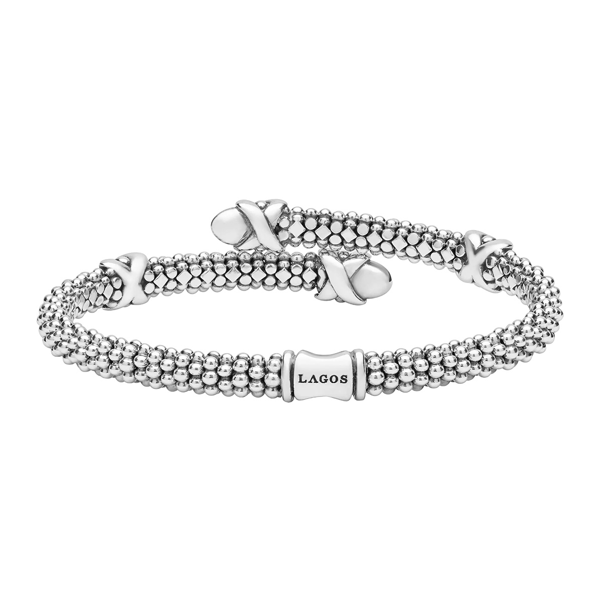 LAGOS Embrace Sterling Silver X Station Caviar Beaded Bypass Bracelet, 7