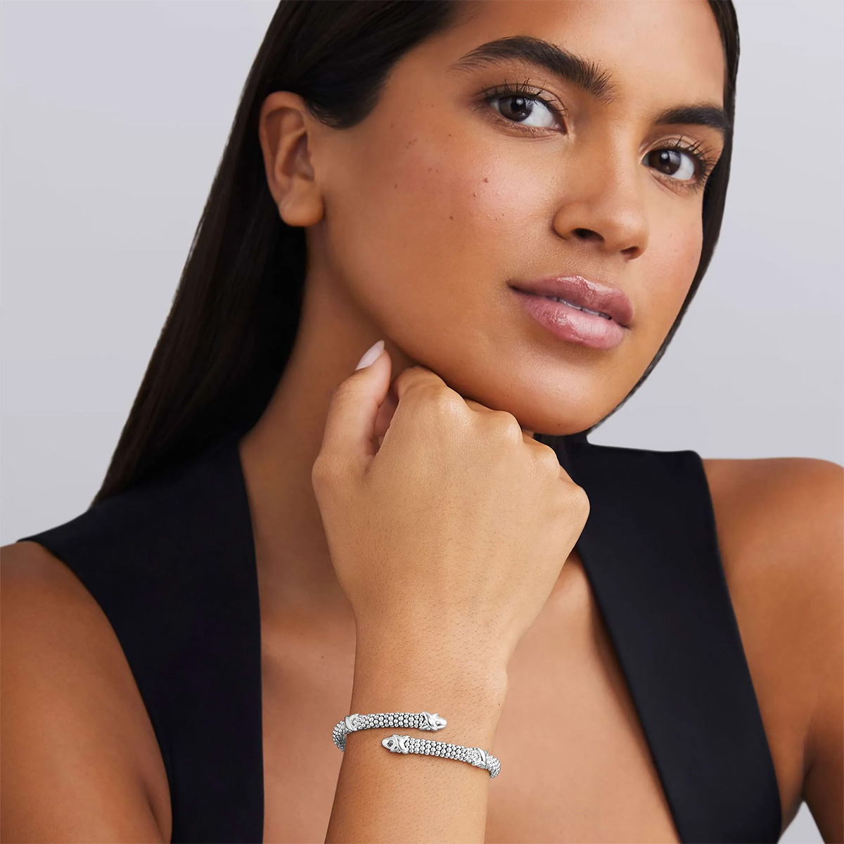 LAGOS Embrace Sterling Silver X Station Caviar Beaded Bypass Bracelet, 7