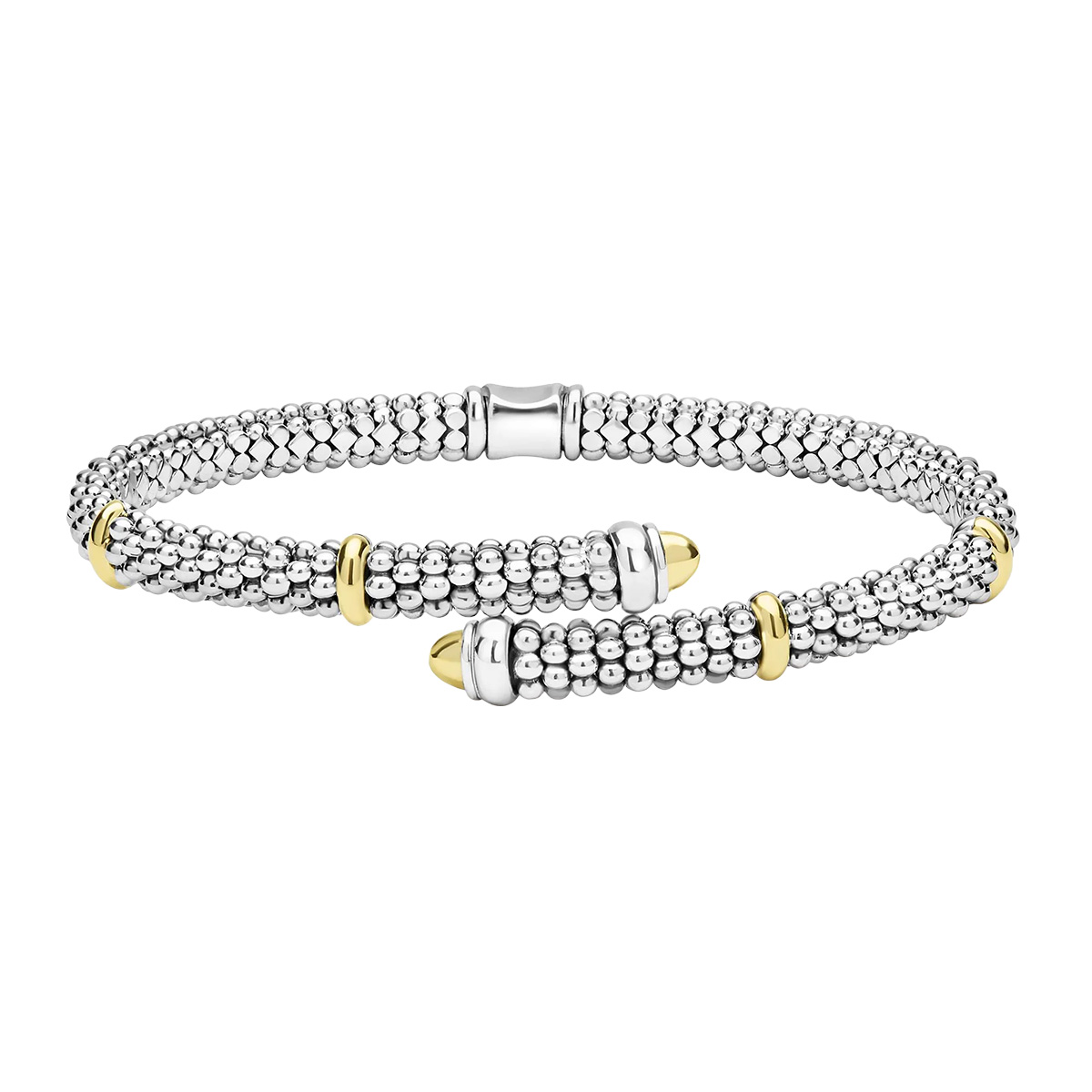 LAGOS Signature Caviar Versa Bypass Yellow Gold Station Caviar Beaded Bracelet in Sterling Silver