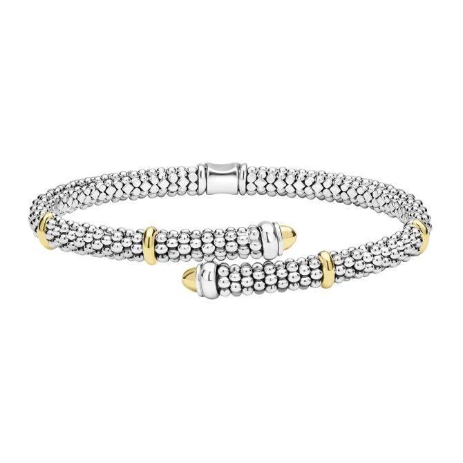 LAGOS Signature Caviar Versa Bypass Yellow Gold Station Caviar Beaded Bracelet in Sterling Silver