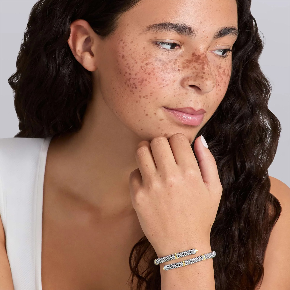 LAGOS Signature Caviar Versa Bypass Yellow Gold Station Caviar Beaded Bracelet in Sterling Silver