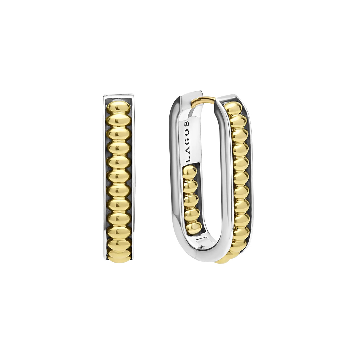 LAGOS Signature Caviar Linear Huggie Hoop Earrings in Yellow Gold & Sterling Silver, 25 mm