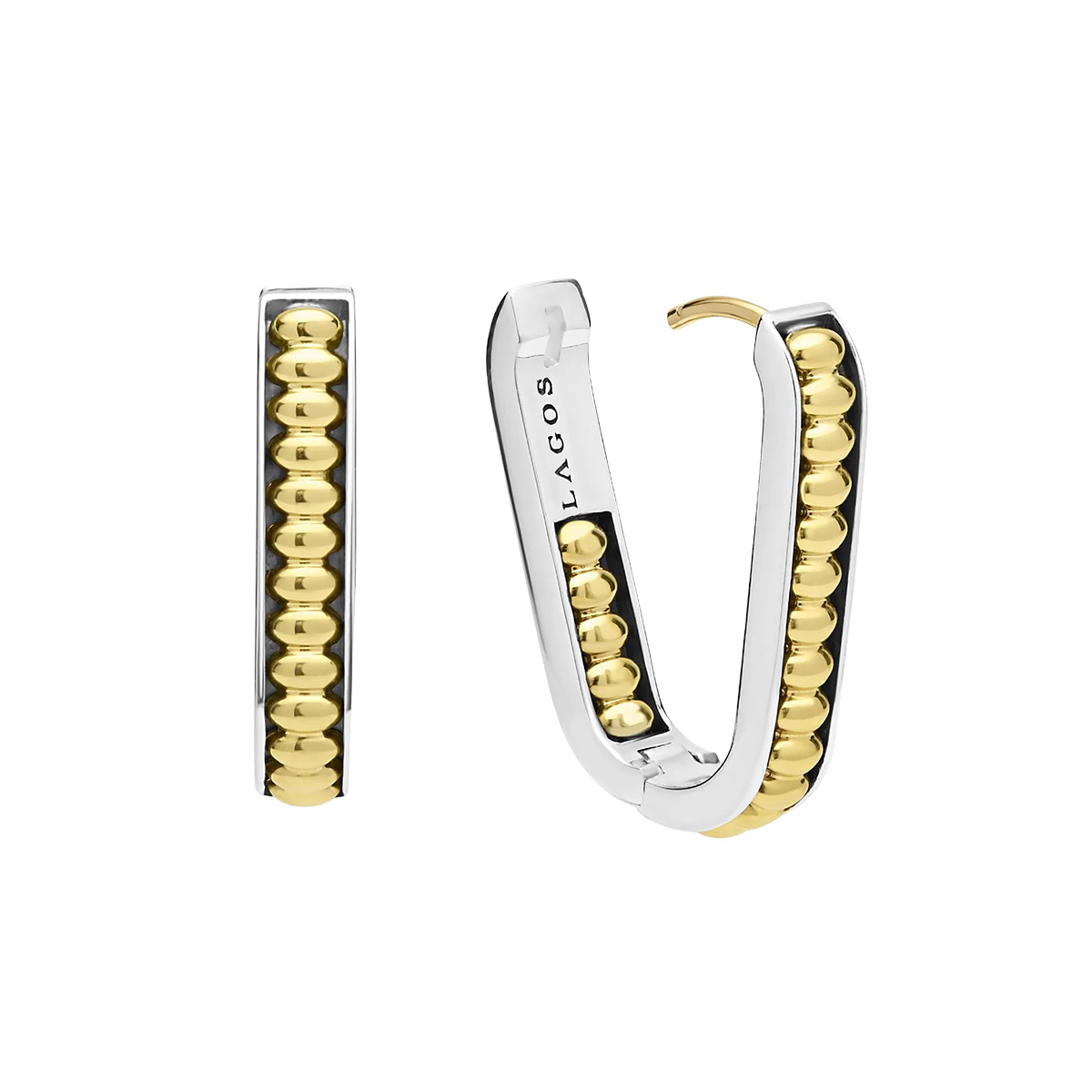 LAGOS Signature Caviar Linear Huggie Hoop Earrings in Yellow Gold & Sterling Silver, 25 mm
