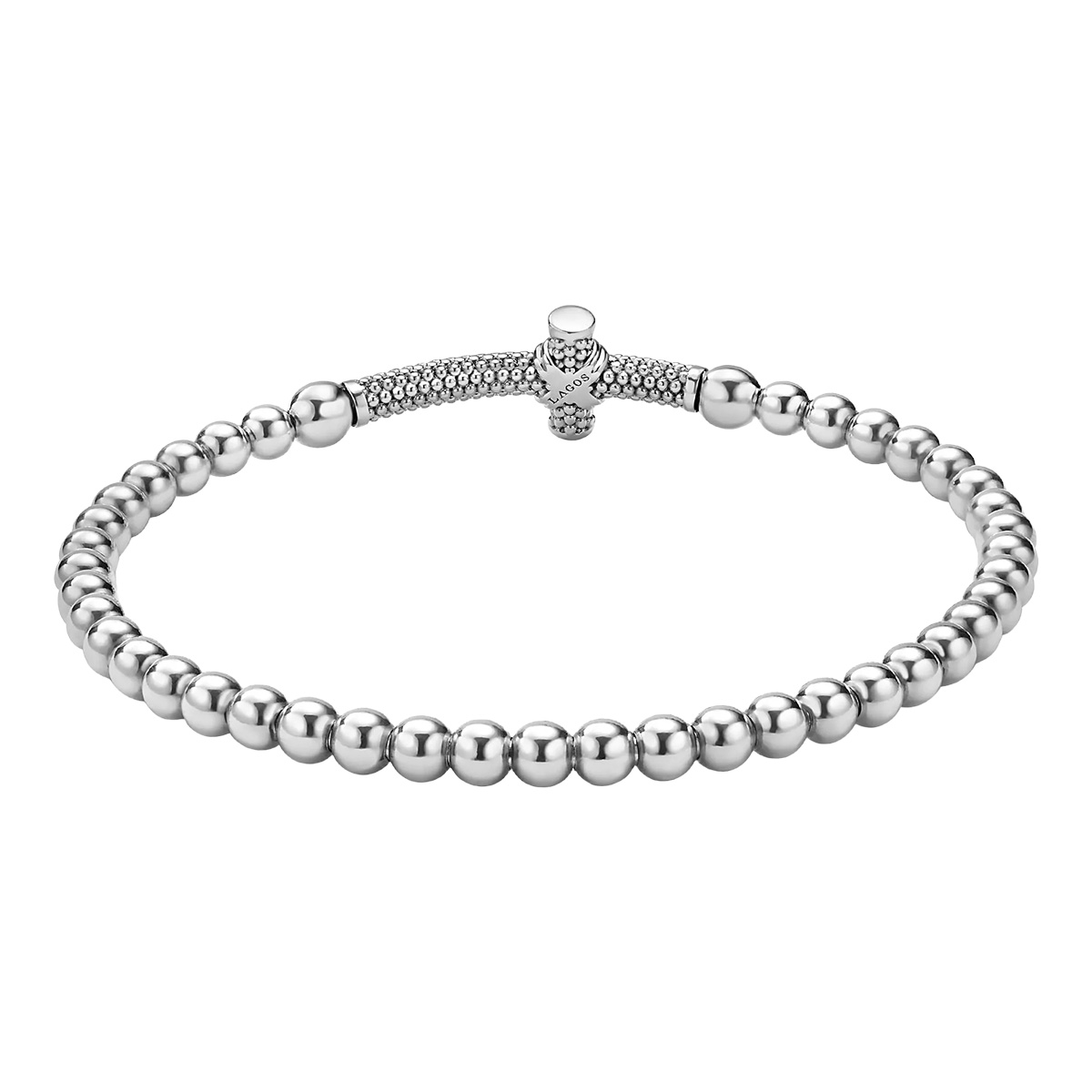 LAGOS Signature Caviar Cross Stretch Bracelet in Sterling Silver & Yellow Gold