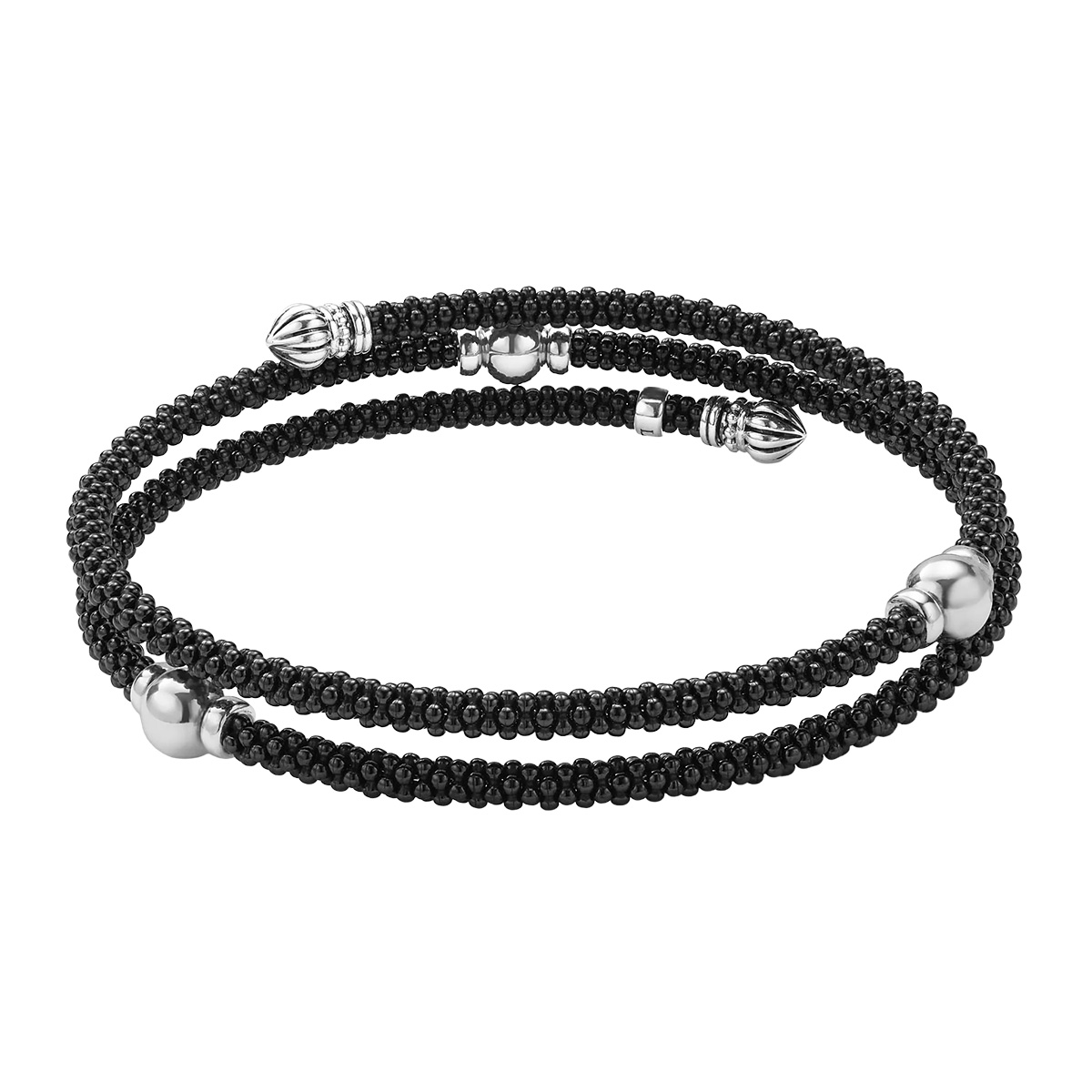 LAGOS Black Caviar Black Ceramic Beaded Double Wrap Bracelet in Sterling Silver, 7