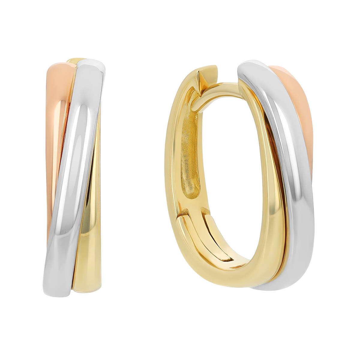 Tri Tone Crossover Huggie Hoop Earrings