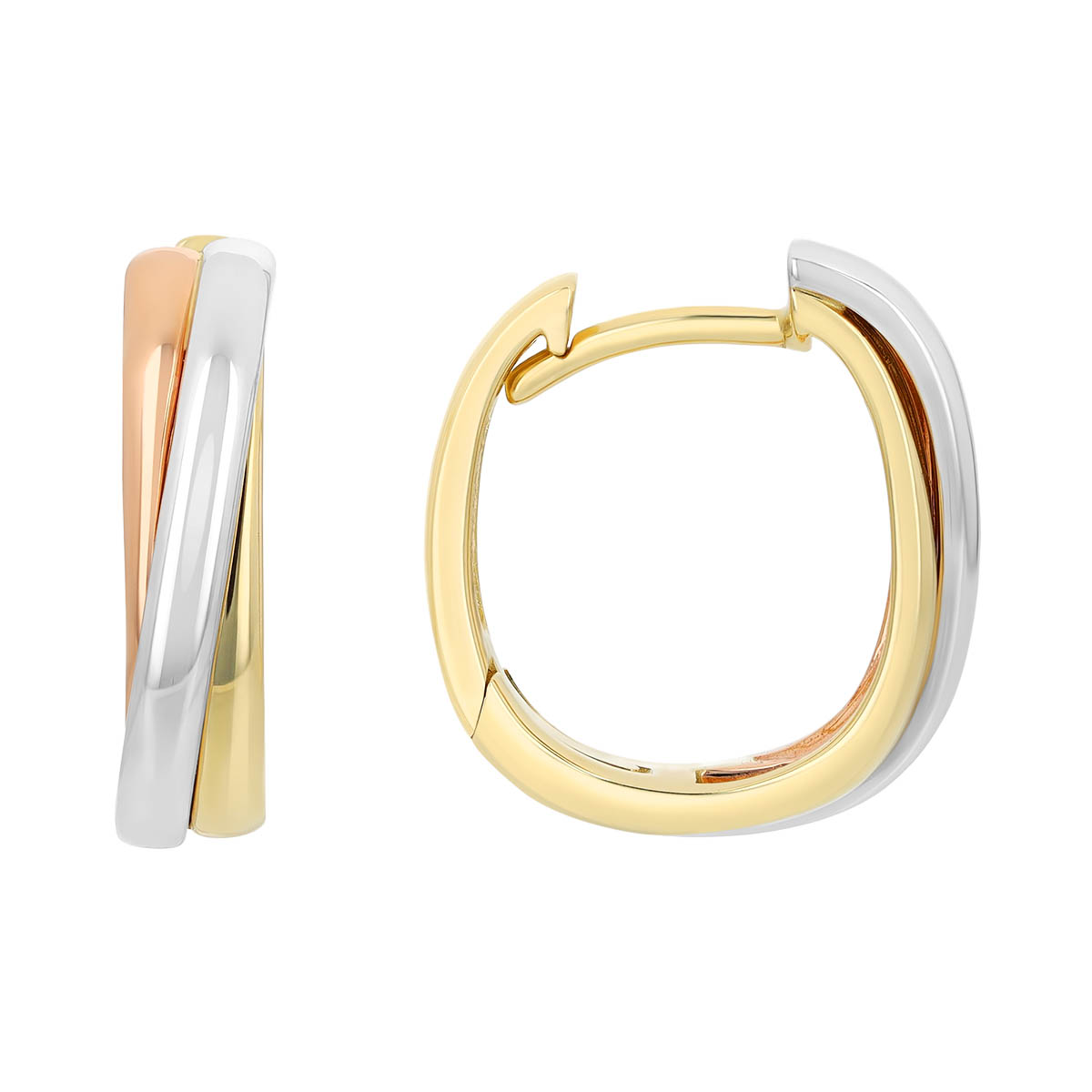 Tri Tone Crossover Huggie Hoop Earrings