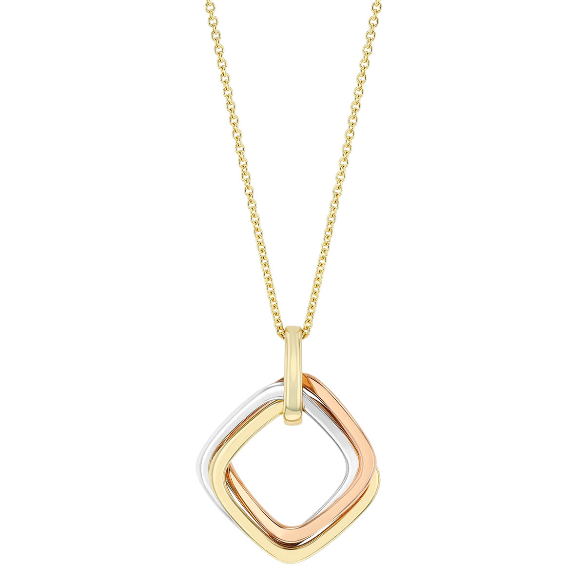 Tri Tone Crossover Square Pendant, 18