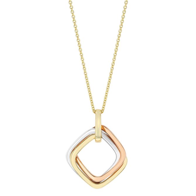 Tri Tone Crossover Square Pendant, 18"