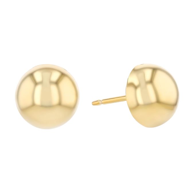 Yellow Gold Domed Button Stud Earrings, 8 mm