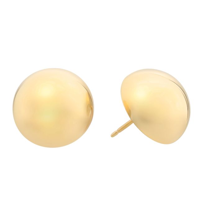 Yellow Gold Domed Button Stud Earrings, 12 mm
