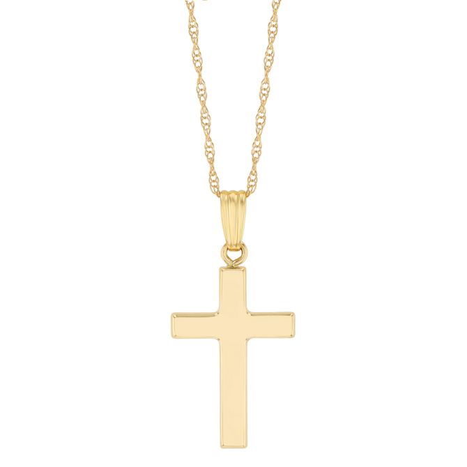 Yellow Gold Simple Cross Pendant, 18"
