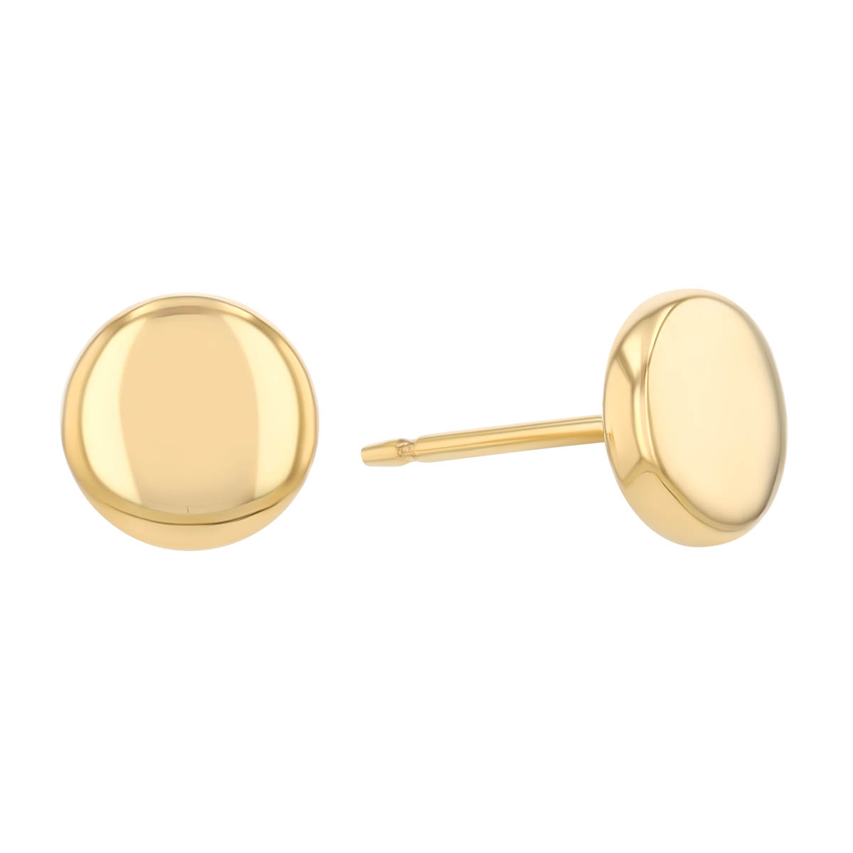 Yellow Gold Flat Round Stud Earrings, 6 mm