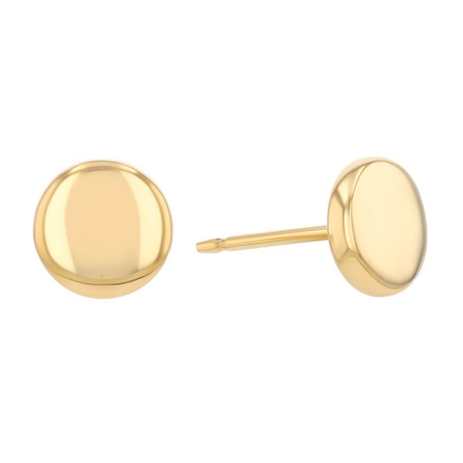 Yellow Gold Flat Round Stud Earrings, 6 mm