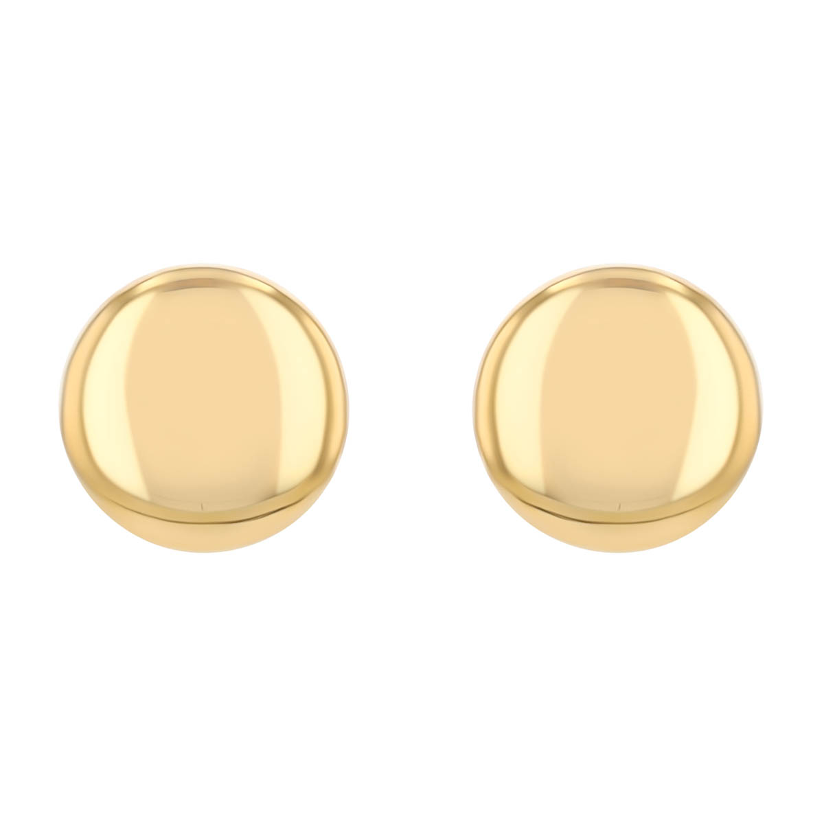 Yellow Gold Flat Round Stud Earrings, 6 mm