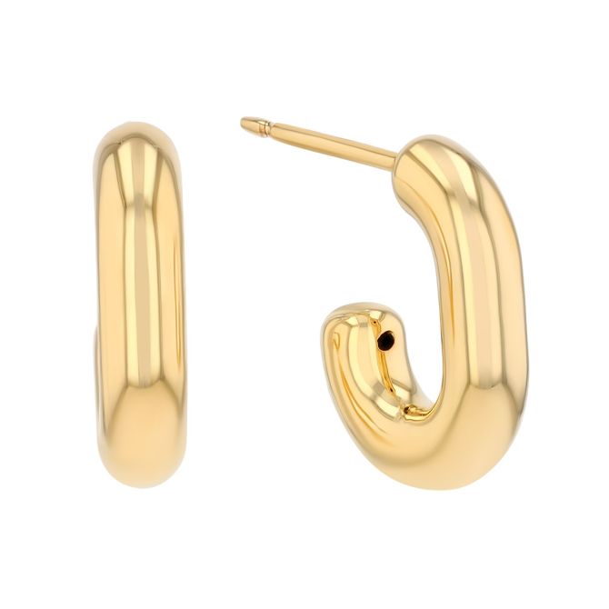 Yellow Gold Rounded J-Hoop Earrings