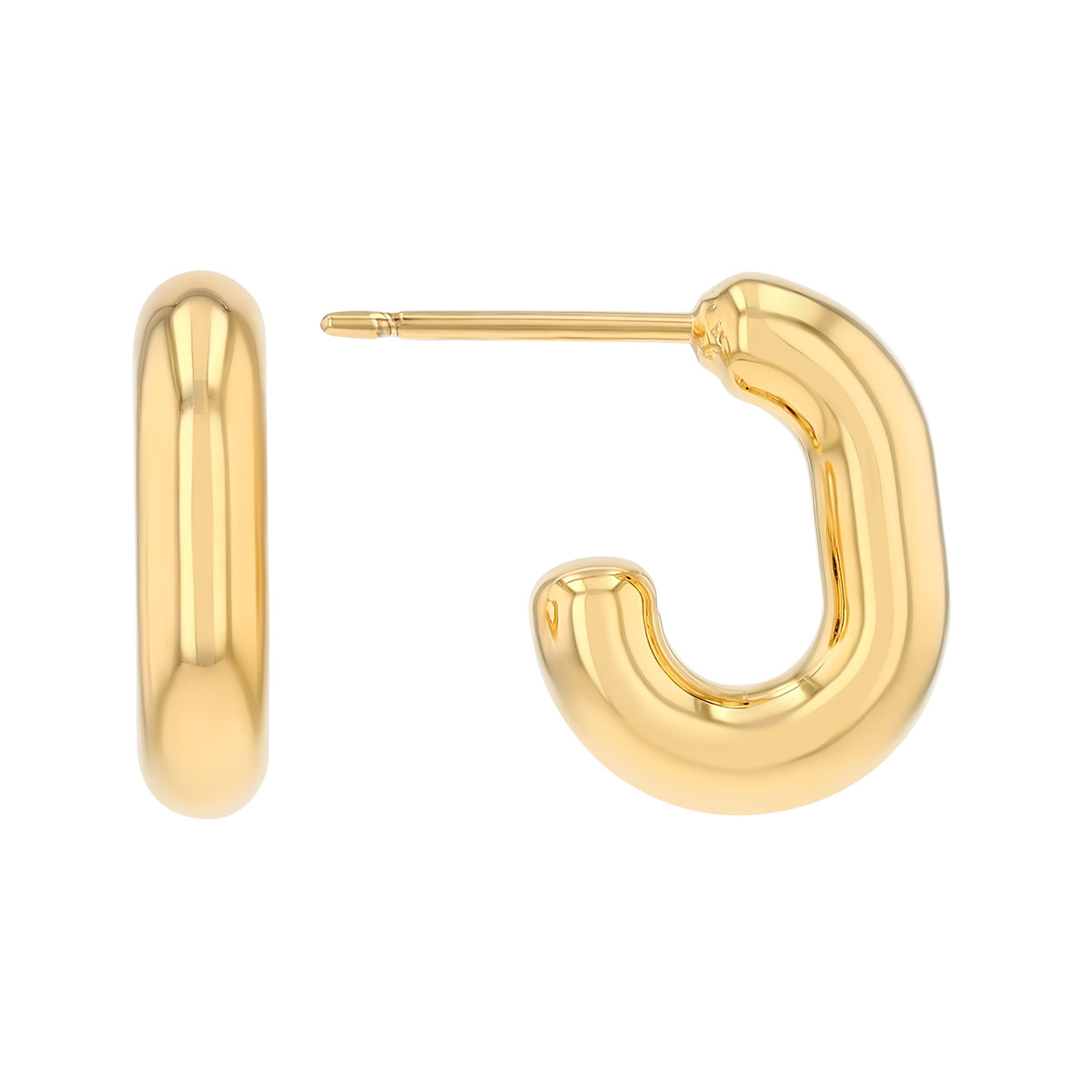 Yellow Gold Rounded J-Hoop Earrings