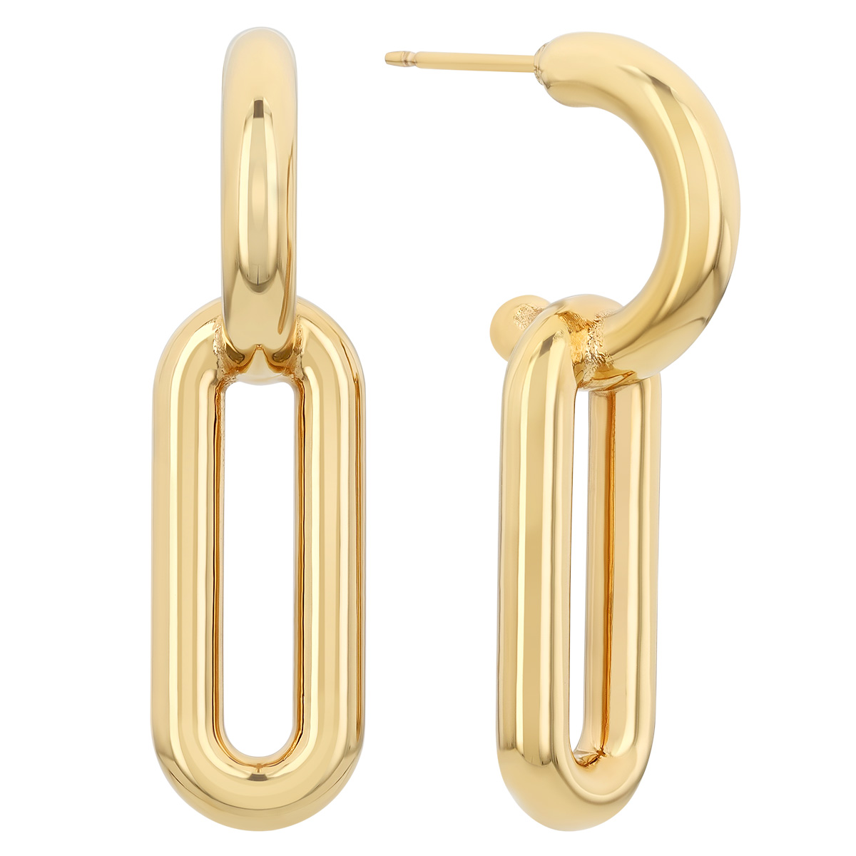 Yellow Gold Oval Link Dangle Hoop Earrings