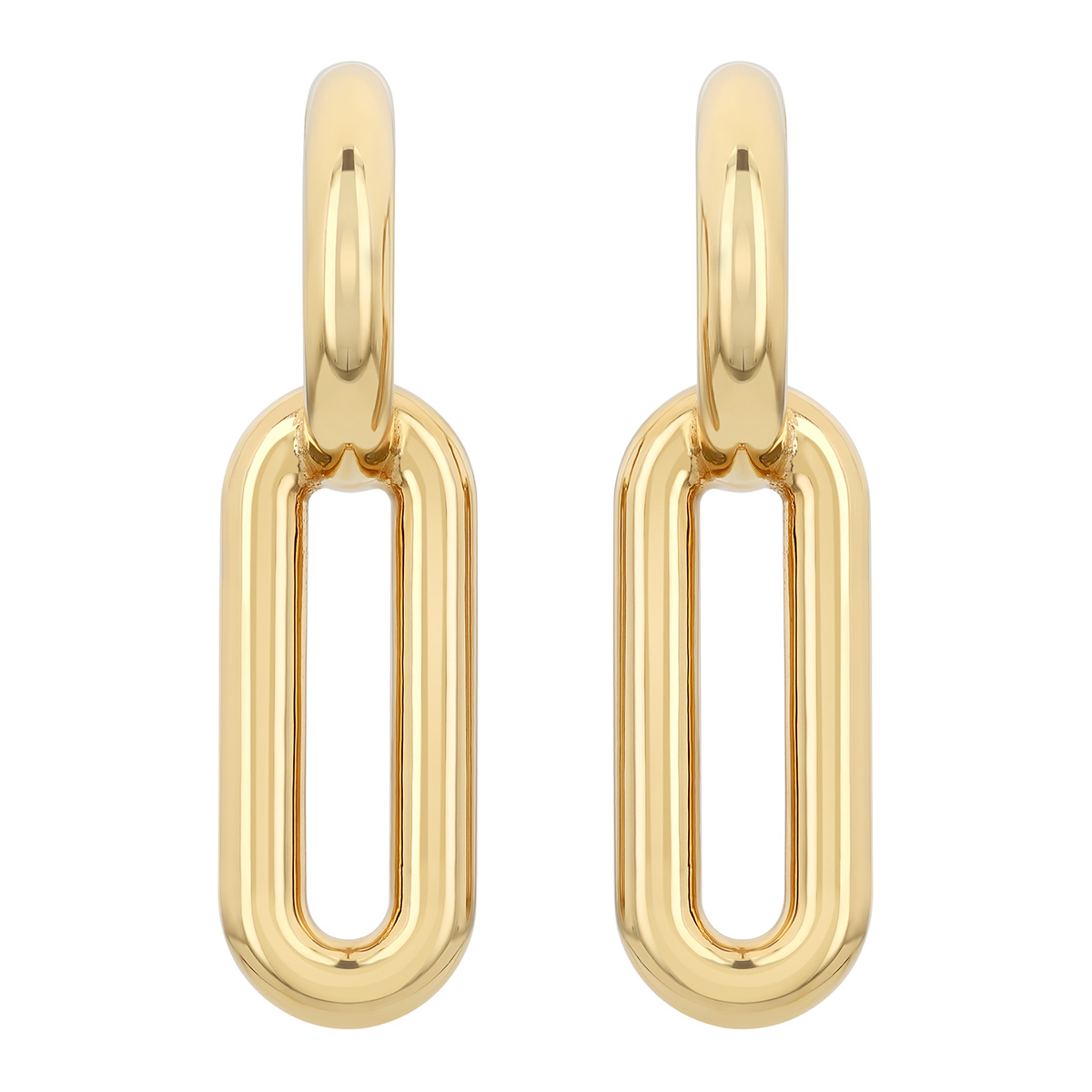 Yellow Gold Oval Link Dangle Hoop Earrings