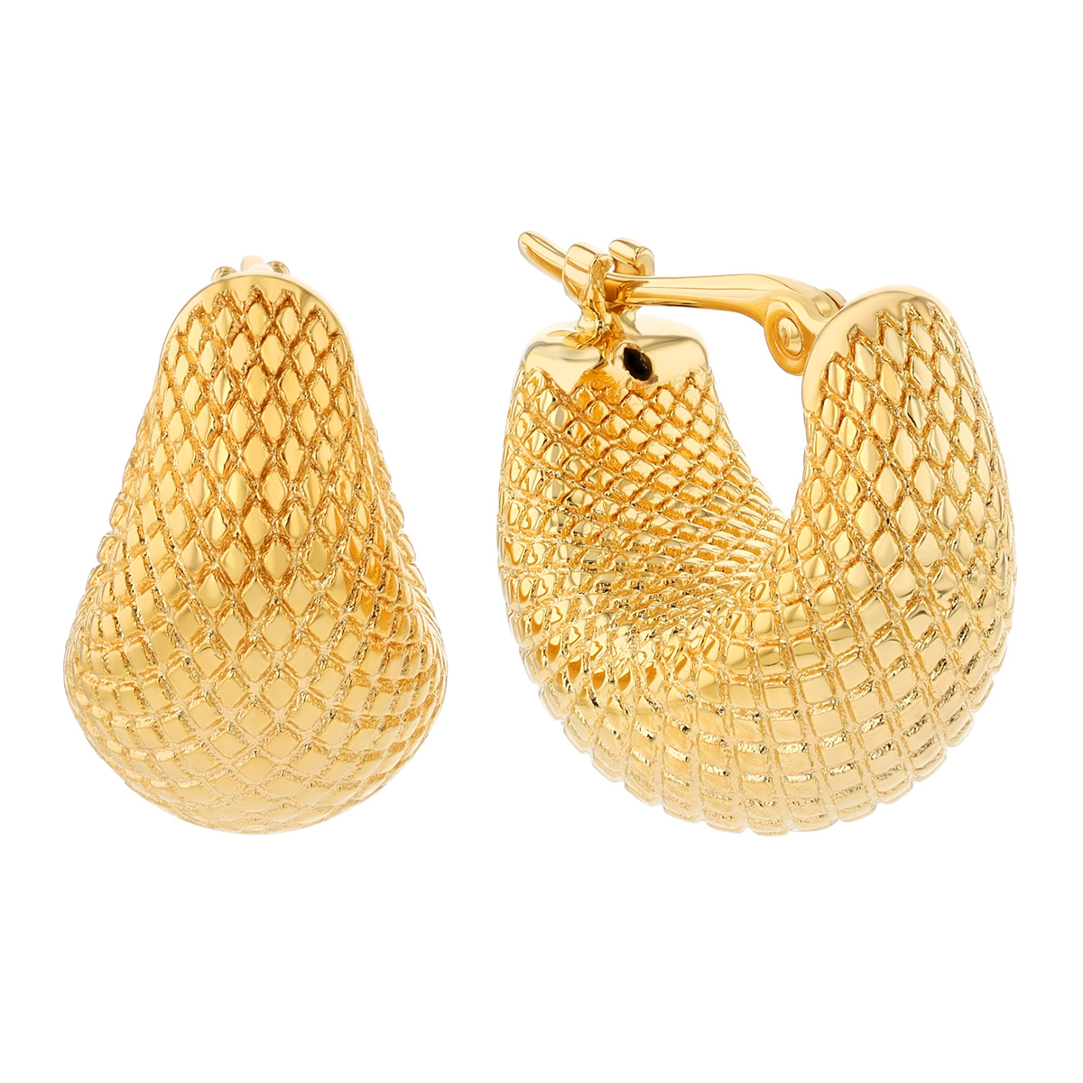 Yellow Gold Snakeskin Puff Huggie Hoop Earrings